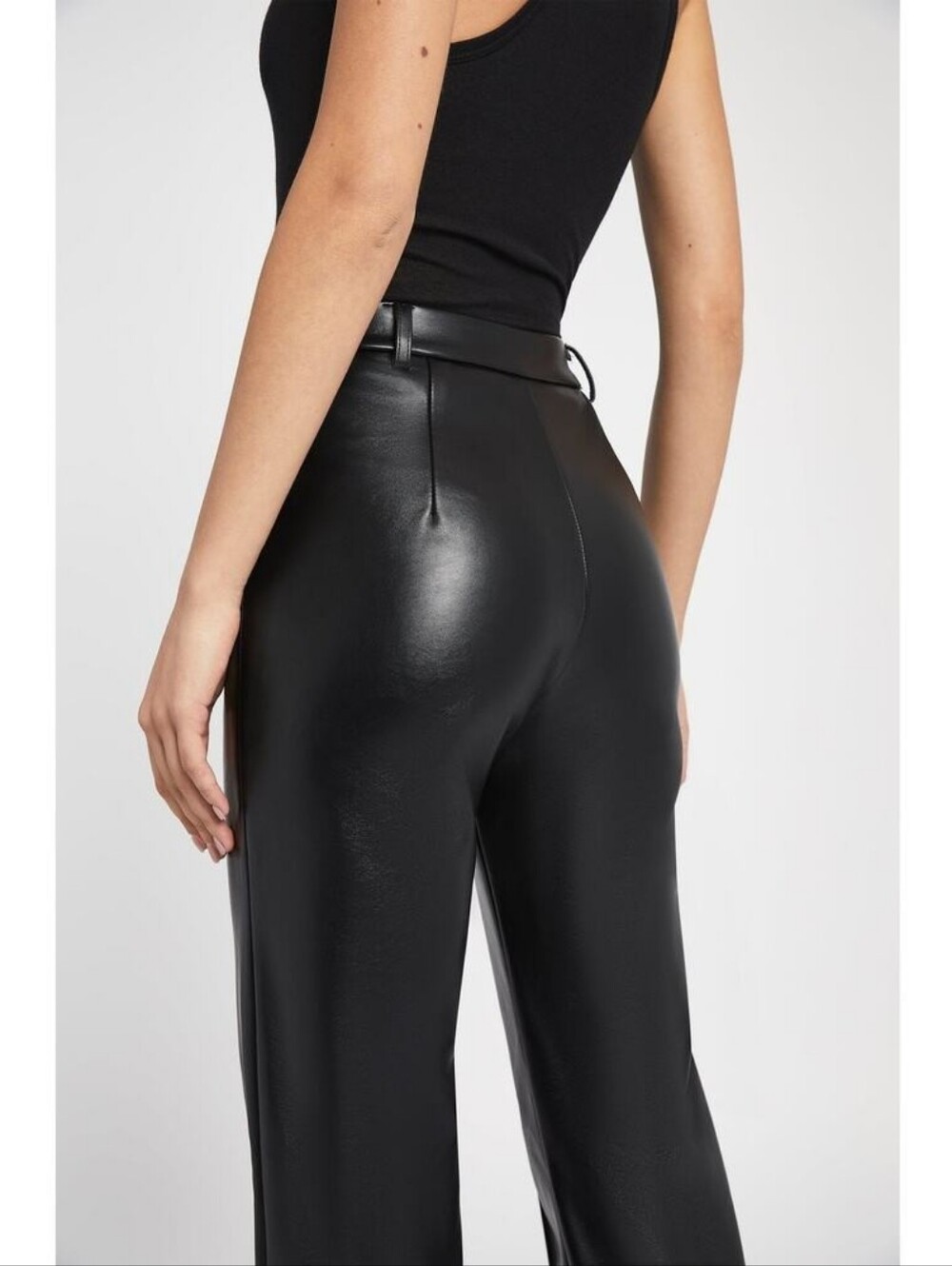 NWT ✨️ BECAUSE OF ALICE || BOA Leather Wide Leg Black Trousers - Picture 7 of 14
